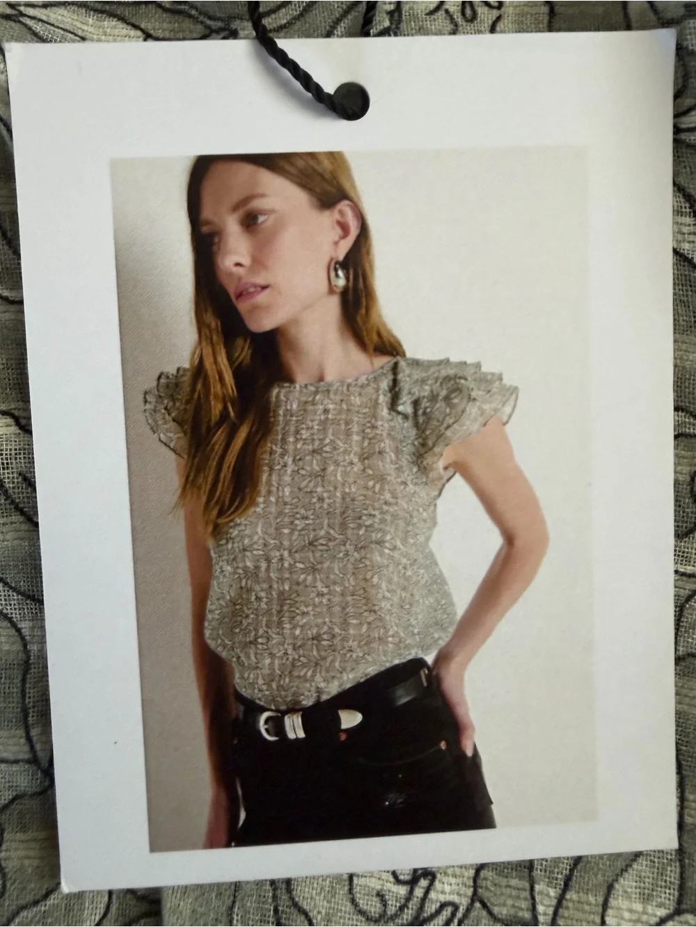 NWT Nation LTD Gray Floral Cotton Gauze Flutter Sleeve Top Medium - Picture 8 of 8